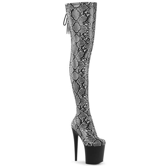 FLAMINGO-3008SP-Boot Grey-Black Snake Print/Black Matte Pleaser US Size (Women's): 5