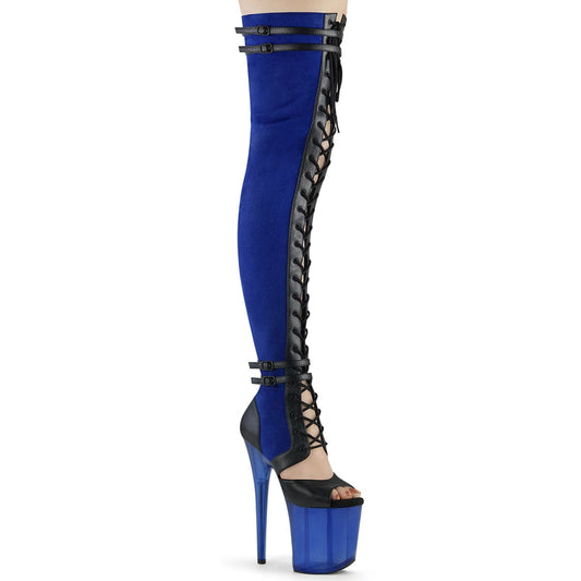 FLAMINGO-3027 Blue Faux Suede-Black Faux Leather/Frosted Blue Pleaser US Size (Women's): 6