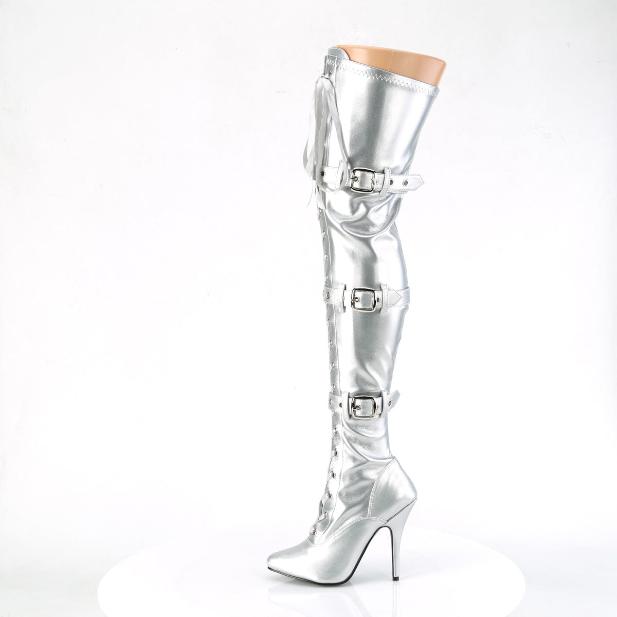 SEDUCE-3028 Silver Stretch Metallic Pu Pleaser US Size (Women's): 6