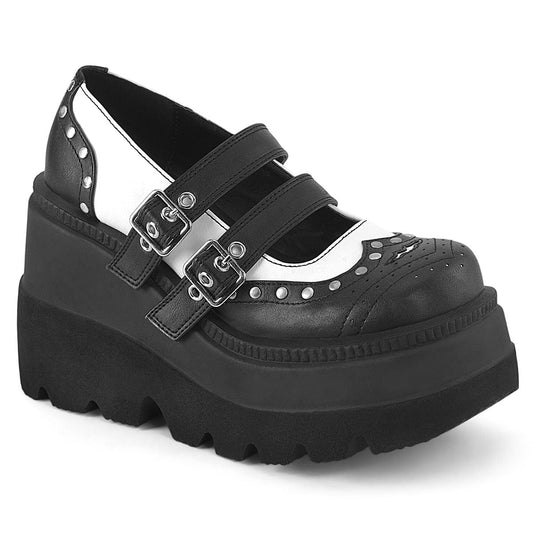 SHAKER-27 Black-White Vegan Leather Demonia US Size (Women's): 5