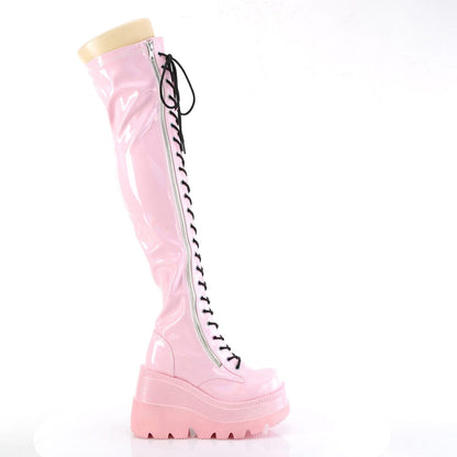 SHAKER-374 Baby Pink Hologram Stretch Patent Demonia US Size (Women's): 6