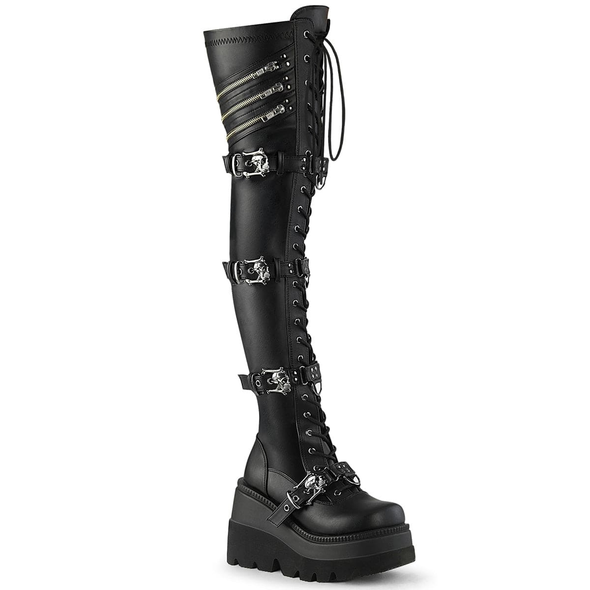 SHAKER-420 Black Stretch Vegan Leather Demonia US Size (Women's): 5