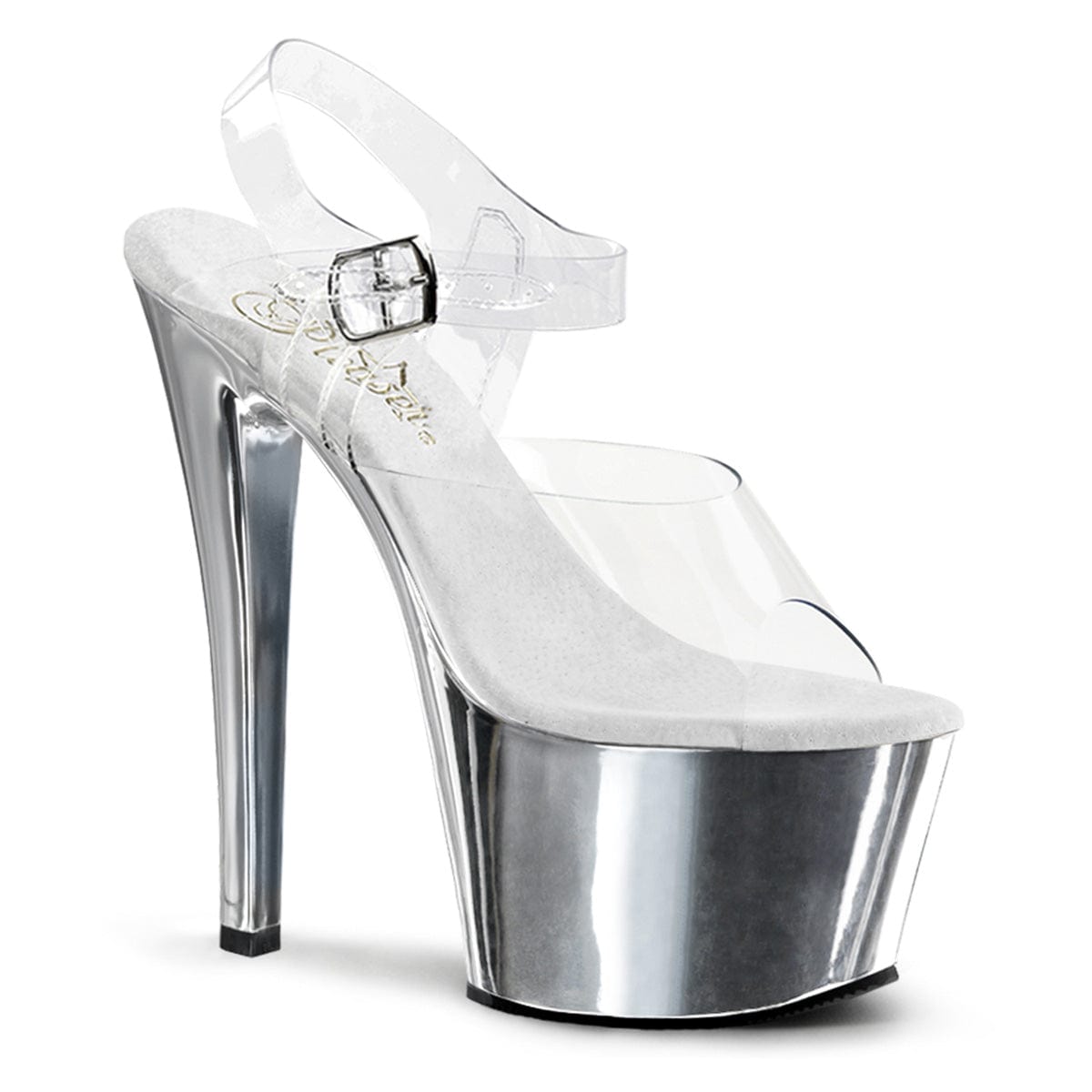 SKY-308 Clear/Silver Chrome Platform Sandal Pleaser US Size (Women's): 5