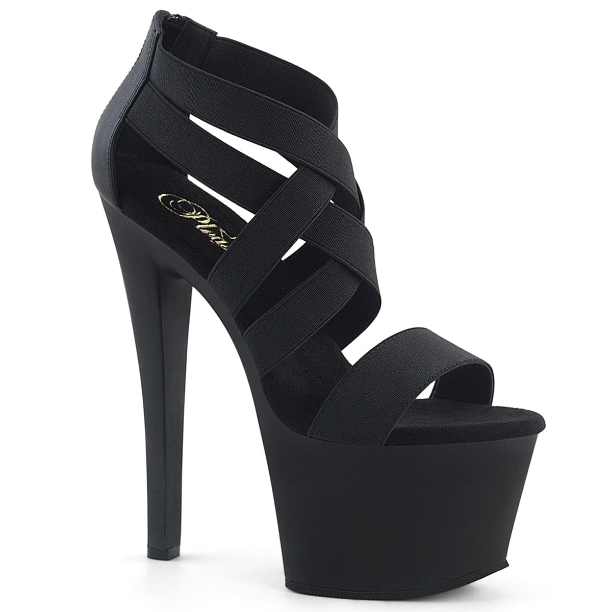 SKY-369 Black Elastic Band/Black Matte Platform Sandal Pleaser US Size (Women's): 5