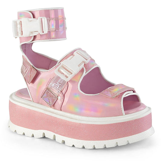 SLACKER-15B Baby Pink Hologram Patent Demonia US Size (Women's): 6