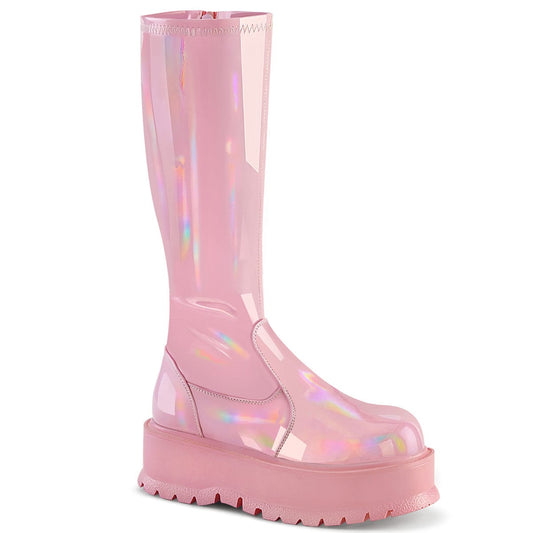 SLACKER-200 Baby Pink Hologram Patent Demonia US Size (Women's): 6