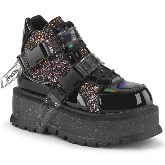 SLACKER-50 Black Patent-Black Multi Glitter Demonia US Size (Women's): 6