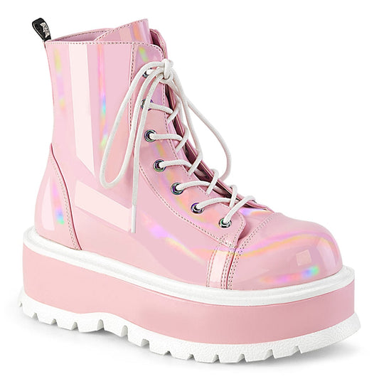 SLACKER-55 Baby Pink Hologram Patent Demonia US Size (Women's): 6