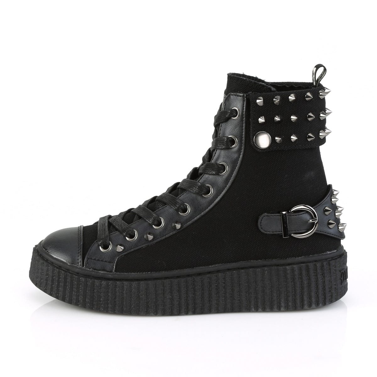 SNEEKER-266 Black Canvas-Vegan Leather Creeper Demonia US Size (Unisex/Men's): 4