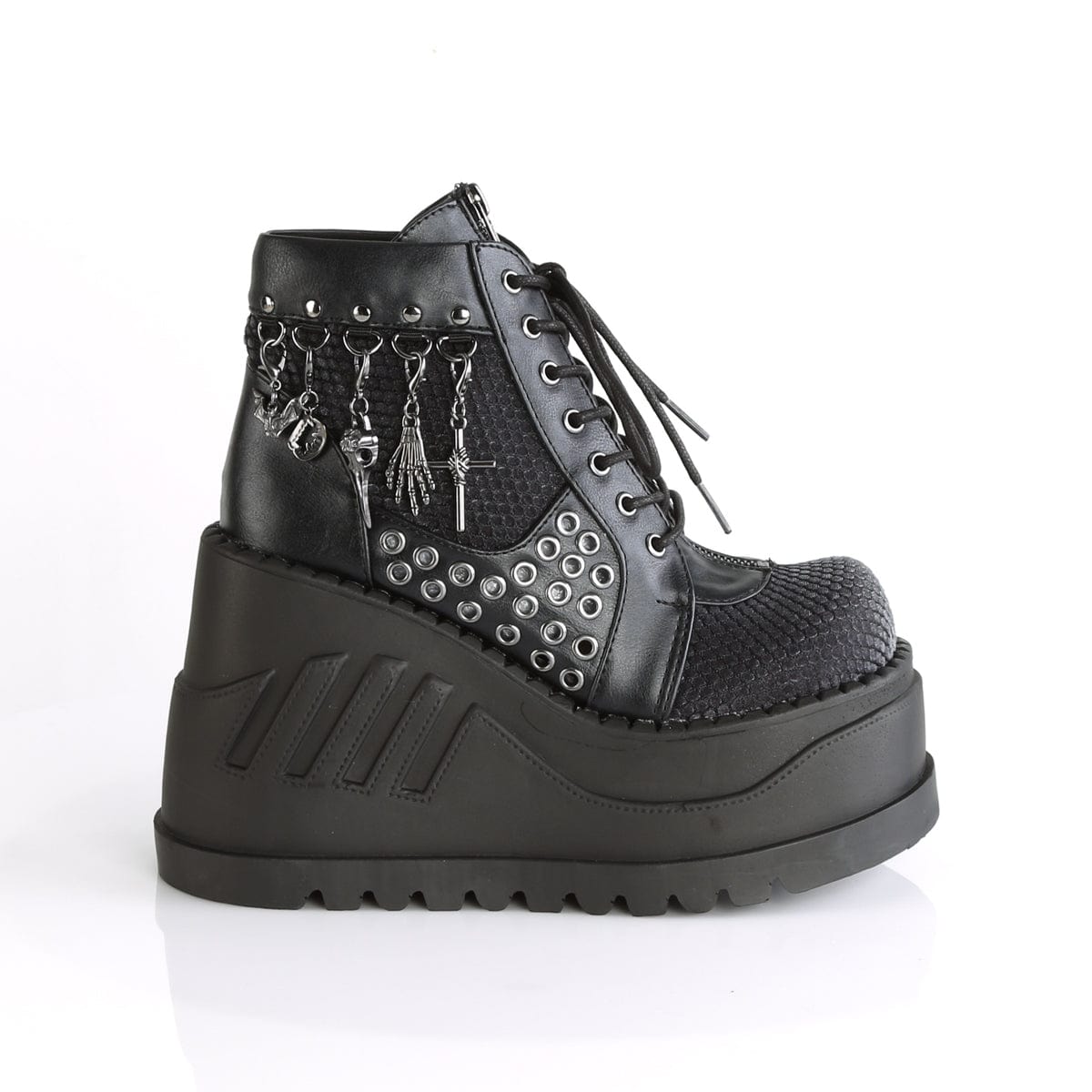 STOMP-18 Black Vegan Leather-Grey Velvet Demonia US Size (Women's): 5