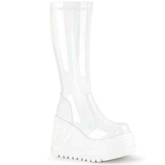 STOMP-200 White Hologram Stretch Patent Demonia US Size (Women's): 5