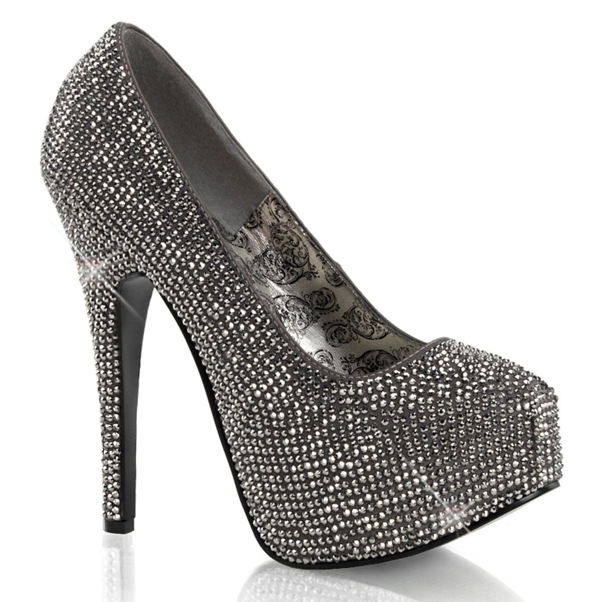 TEEZE-06R Gray Satin-Pewter Rhinestones CURRENT Bordello US Size (Women's): 6